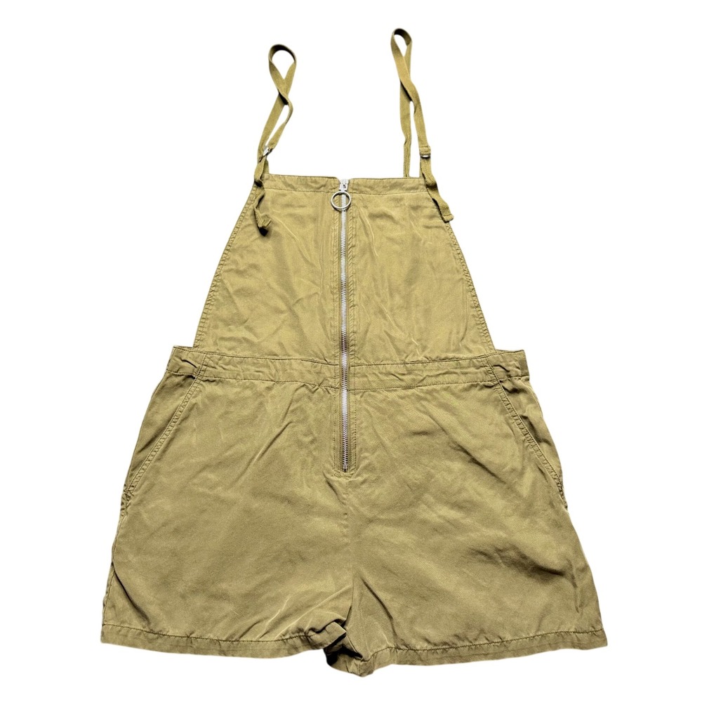 Volcom Romper Large Green Zip Front Adjustable Tie Strap Overalls